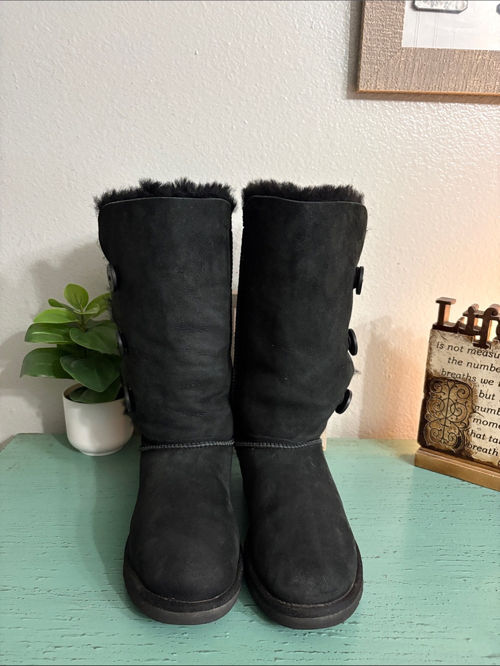 UGG Black Button-Accent Suede Winter Boots